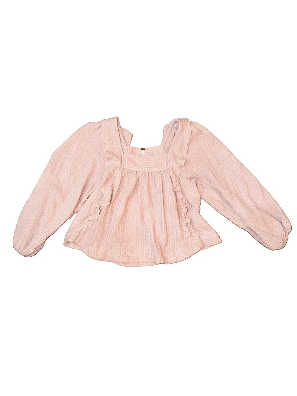 Free People Bonnie Blouse Pink Smocked Gauze Ruffle Puff Sleeve Boho Top XS
